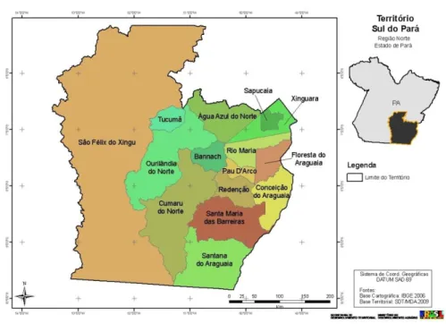 Figura 01: Mapa com os municípios que compõem a região sul do Pará.