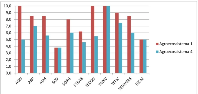 Figura 6 - Comparação entre os agroecossistemas que apresentaram melhor e pior  desempenho no grupo que sofreu intervenção externa sistemática.