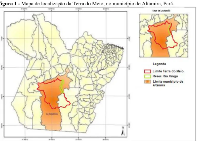 Figura 1 - Mapa de localização da Terra do Meio, no município de Altamira, Pará. 