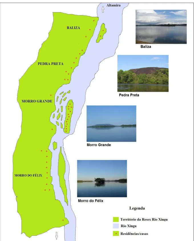 Figura 8 - Croqui de localização das comunidades e residências da RESEX Rio Xingu. 