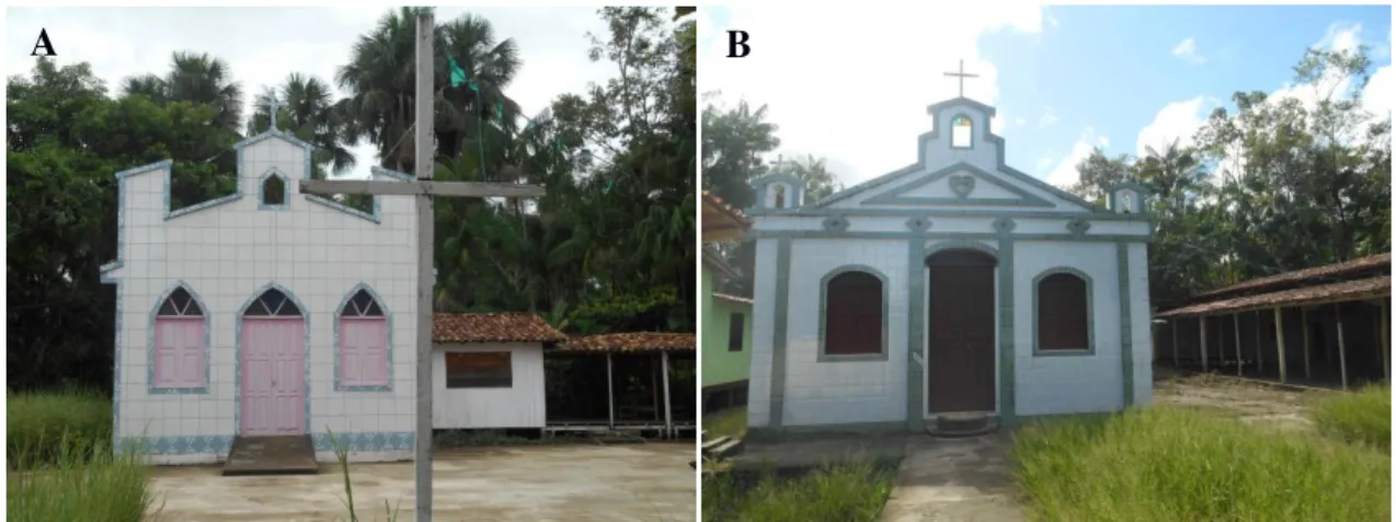 Figura 2. Igrejas das comunidades (A) Santa Maria e (B) Costa Sirituba.  