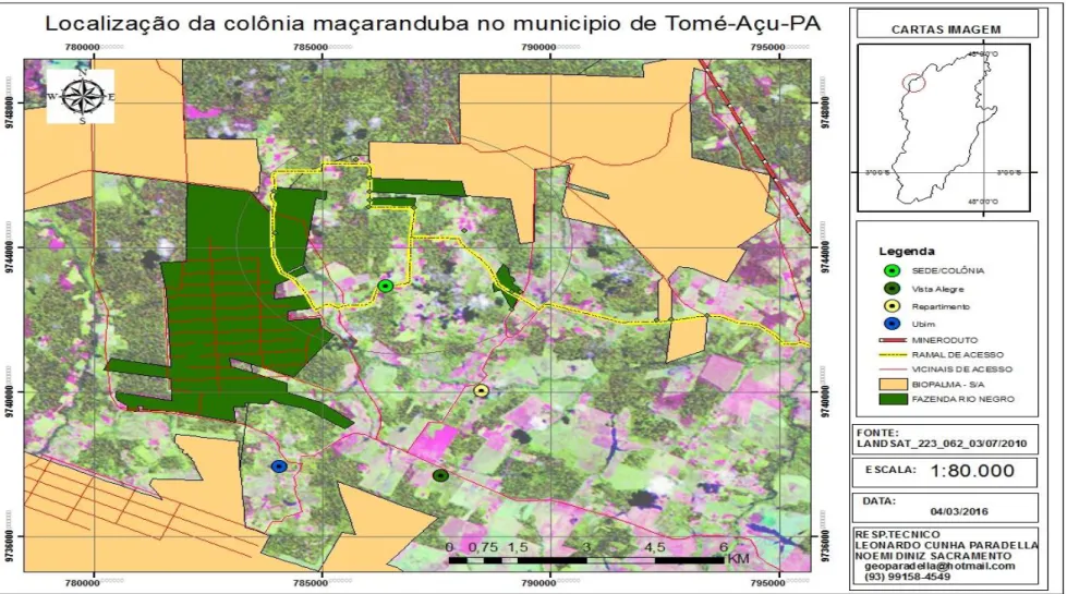 Figura 9 Mapa de influência da dendeicultura no entorno da colônia Maçaranduba                                                                    Elaborado por: PARADELLA, 2016 