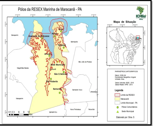 Figura 3: Mapa de localização dos polos (área circundante) da Reserva Extrativista Marinha  de Maracanã