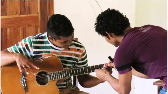Figura 11. Jovens praticando acordes musicais no violão. 
