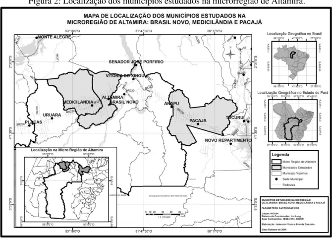 Figura 2: Localização dos municípios estudados na microrregião de Altamira.