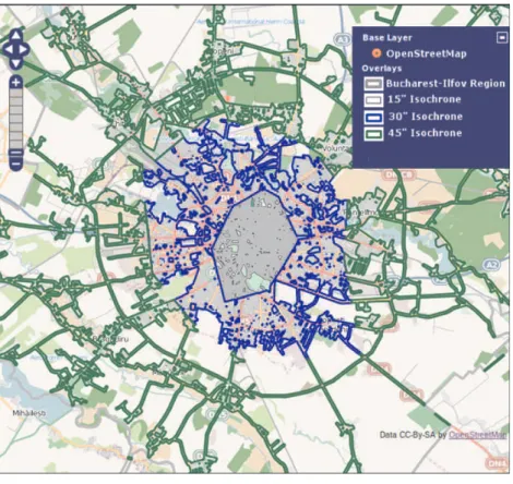 figure 3 Isochrones Layers: Assessing Factor ‘Passenger Accessibility-Individual Vehicle’