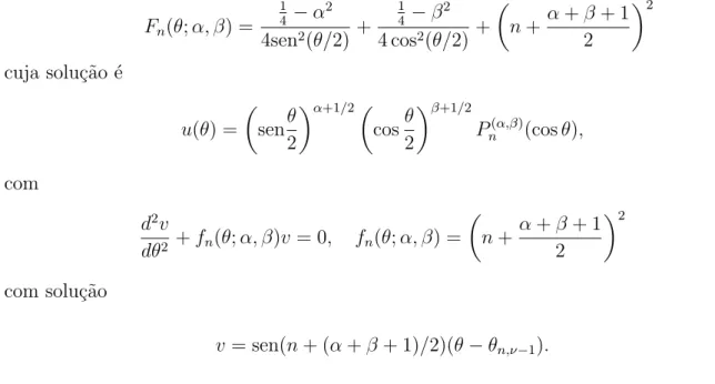Figura 3.2: Desigualdades sobre zeros de Jacobi Portanto, temos ent˜ao que, θ n,ν − θ n,ν−1 &lt; ¯ θ − θ n,ν−1 = π
