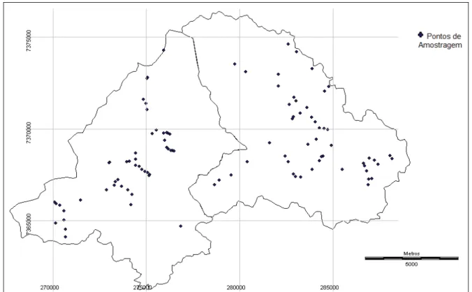Figura 4.6. Distribuição dos pontos de amostragem nas microbacias hidrográficas Paiol e  Sorocabuçu