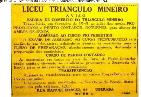 Figura 21 –  Anúncio da Escola de Comércio – dezembro de 1942 