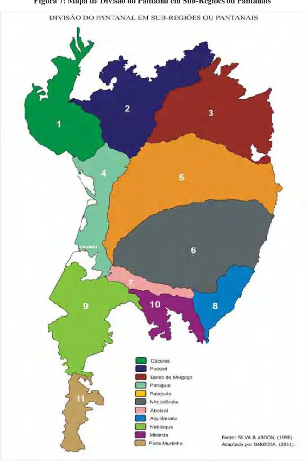 Figura 7: Mapa da Divisão do Pantanal em Sub-Regiões ou Pantanais 