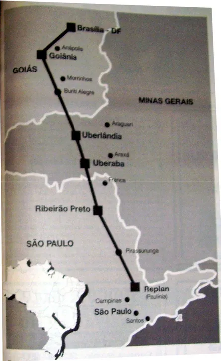 FIGURA 03 – Mapa da rota de São Paulo – Uberlândia – Brasília 