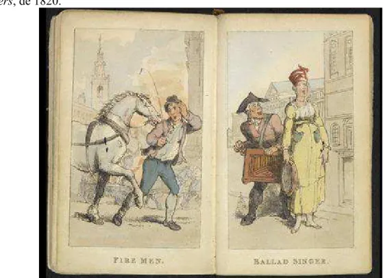 Figura  3.  Ilustrações  das  ruas  de  Londres  de Rowlandson,  da  obra  Sketches  of  the  Lower  Orders, de 1820