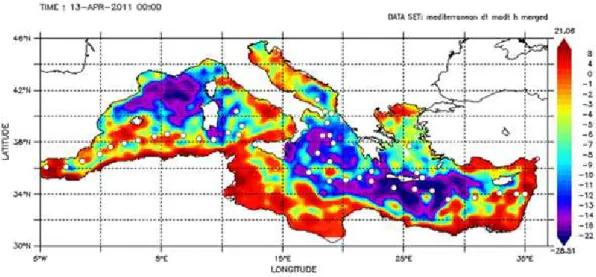 Fig. 2. Absolute Dynamic Topography (ADT) map of the Mediterranean averaged over the second half of April 2011.