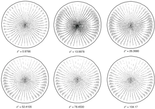 Figure 3. Development of the secondary flow at selected axial positions for Gr = 10 6 Development of the axial flow 