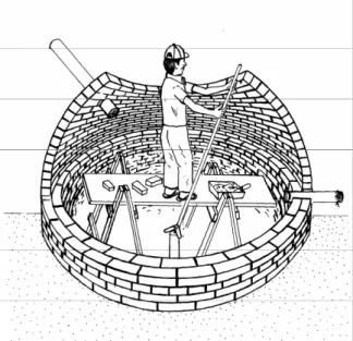 Ilustração 9: Início de levantamento de   uma cisterna de tijolos e cal 
