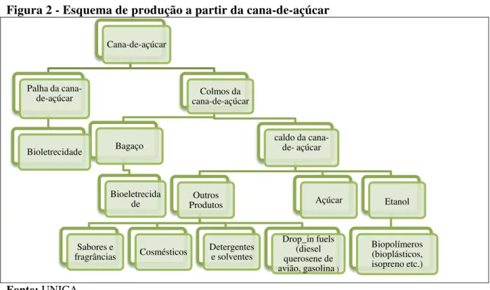 Figura 2 - Esquema de produção a partir da cana-de-açúcar 