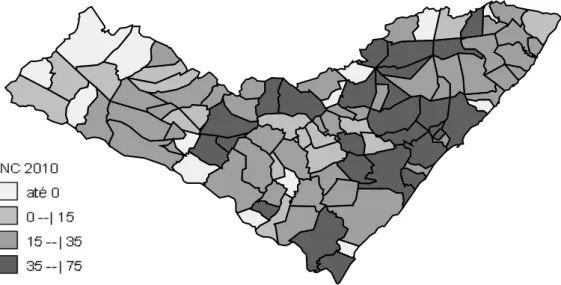 Figura  05  – Coeficientes  de  incidência  de  todas  as  formas  de  tuberculose,  segundo  município de residência