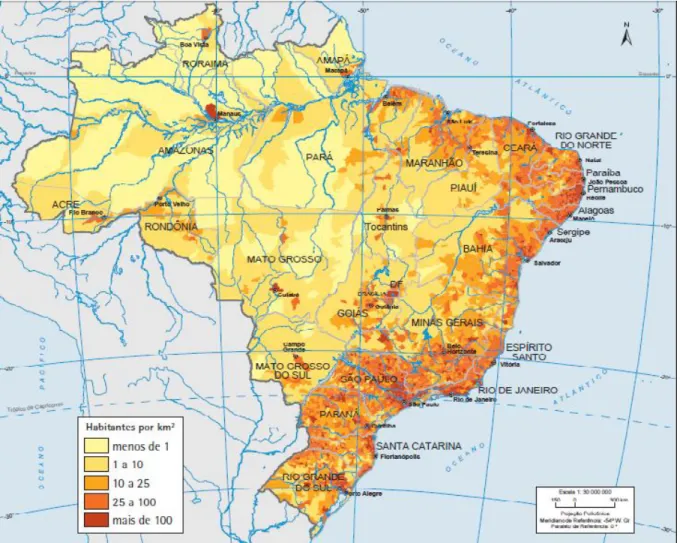 FIGURA 2 – Mapa político do Brasil e Densidade Demográfica 2007  Fonte: IBGE 2007  9