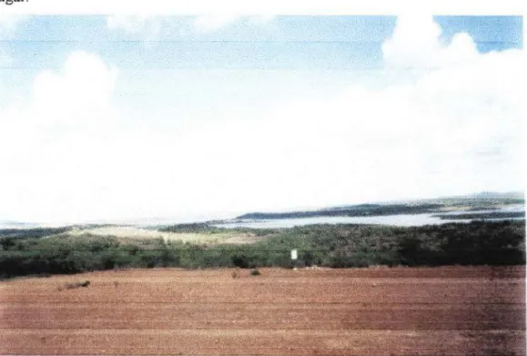Foto 04: Visão geral da região de Canudos, tendo ao fundo o Lago de Cocorobó, que foi construído na década  de 60 com represamento do rio Va7.a - Barris, inundando grande parte do sítio  da  antiga cidade fundada por  Antonio Conselheiro