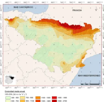 Fig. 2. Mean annual rainfall erosivity during the period 1955–2006 (MJ mm ha −1 h −1 yr −1 ).