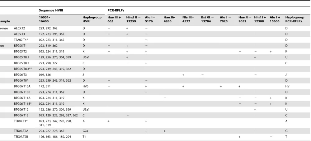 Table 2. Results of HVRI sequencing and PCR-RFLP of coding region informative polymorphisms