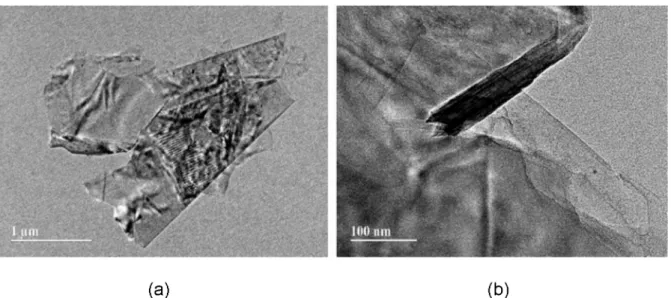 Figura  3.2  -  Imagens  obtidas  por MET  do  grafeno  que  mostram:  (a)  sua  estrutura  e  (b)  sua  espessura.