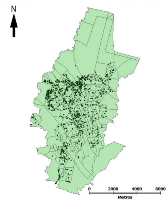Figura 3: Localização dos casos positivos de dengue em 263 setores censitários no município de Rio Claro - SP