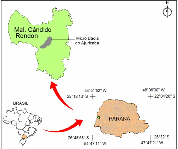 Figura 3. Localização da microbacia do Arroio Ajuricaba - Marechal Cândido Rondon  (PR)
