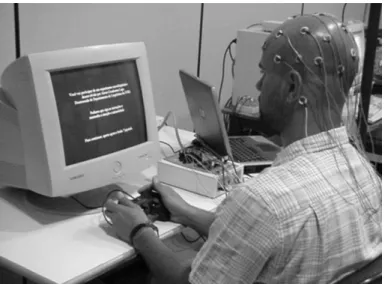 Fig. 13: Ambiente experimental, sendo utilizado EEG de 36 canais (foto de arquivo pessoal) 