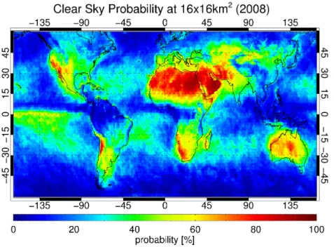 Fig. 5. Clear-sky probability from MODIS calculated at 16 × 16 km 2 .