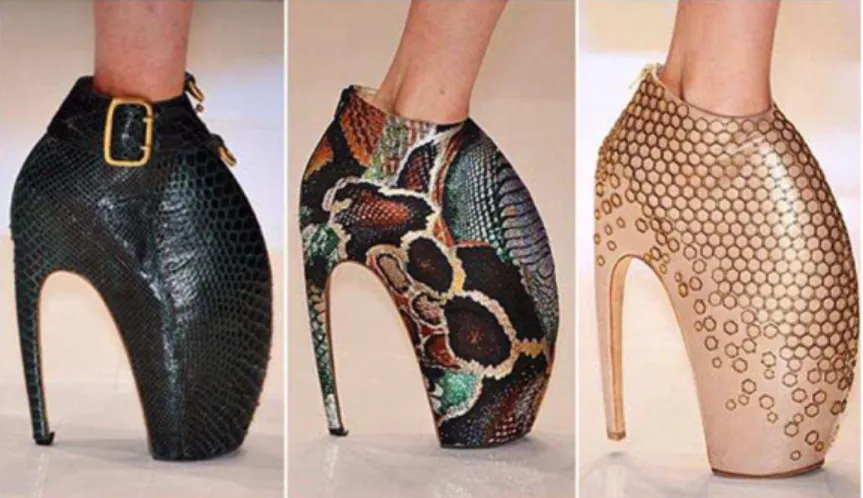 Figura 56. Sapato Armadillo, com cerca de 30 cm de altura, criação   de McQueen que ficou famosa por ser utilizada pela cantora Lady Gaga