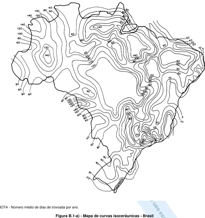 Figura B.1-a) - Mapa de curvas isocerâunicas - Brasil