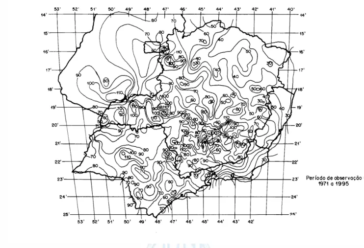 Figura B.1-b) - Mapa de curvas isocerâunicas - Região sudeste Figura B.1 - Mapa de curvas isocerâunicas