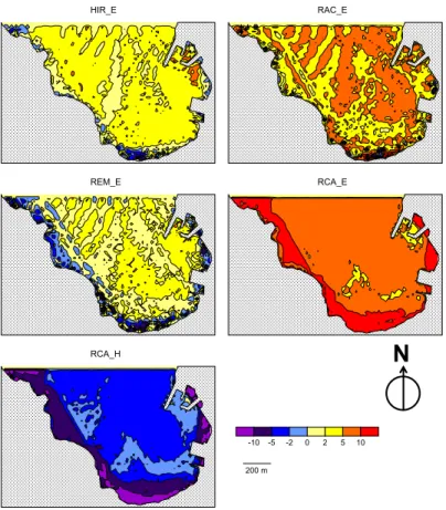 Figure 2. Differences (in %) between future and present H s at Port de la Selva for the 5 models.