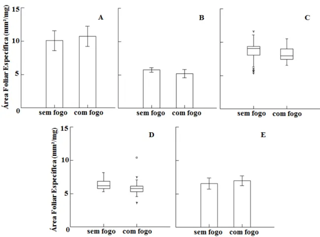 FIGURA  1:  Média  dos  valores  de  área  foliar  específica  (mm²/mg)  das  espécies  de  Cerrado sentido restrito, na Reserva Particular do Patrimônio Natural do Clube Caça e  Pesca Itororó de Uberlândia, Minas Gerais