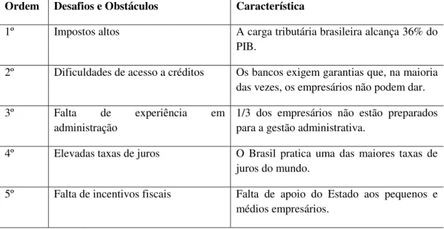 Tabela 4 - Os Obstáculos dos Pequenos e Médios Empresários Brasileiros 