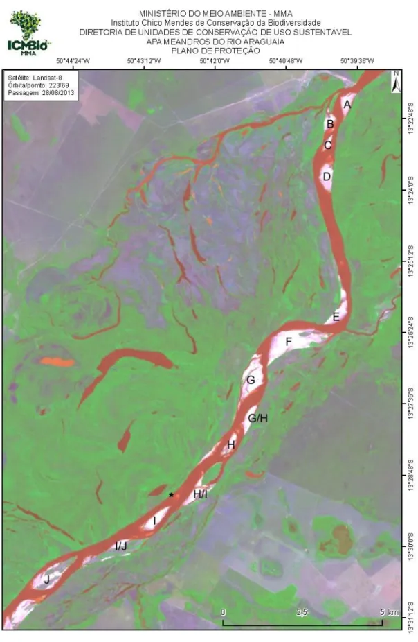 Figura 0.1: Área de localização das praias do Rio Araguaia –  GO  protegidas  pelo  Centro  de  Conservação  e  Manejo  de  Répteis e Anfíbios (RAN/ICMBio)