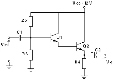 Figura 3.3: Amplificador Darlington conectado como coletor comum 