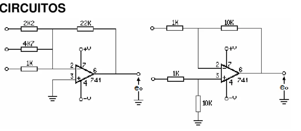 Fig. 1: Circuito somador          Fig. 2: Circuito subtrator     Fig. 3: Divisor resistivo 