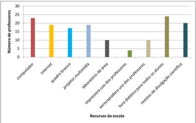 Figura 12: Recursos ofertados pelas escolas nas quais trabalham os professores                   participantes da pesquisa 