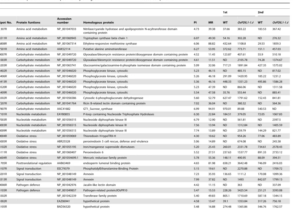 Table 2. List of proteins for which spot intensity changed over two-fold in PDIL1-1D seeds compared to WT.