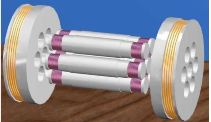 Figura 2: Sistema BAC Planar 1 com sete pares de bobinas detectoras (representados em rosa)  e um par de bobinas excitadoras (representado em amarelo)