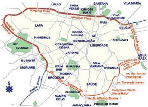 Figura 17: Mapa da Zona de Máxima Restrição de Circulação de Caminhões (ZMRC)  Fonte: Prefeitura de São Paulo (2012) 