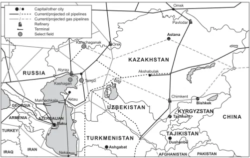 Figure 6.1. Current and projected oil and gas pipelines in Central Asia 