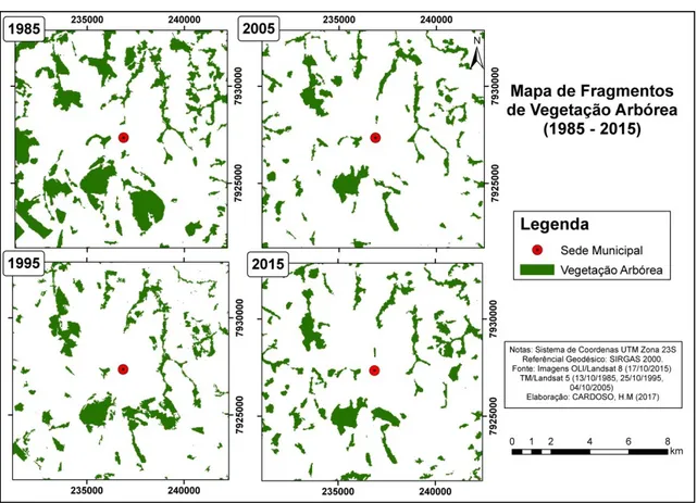 Figura 12 - Mapas de fragmentos de vegetação arbórea da área de estudo 