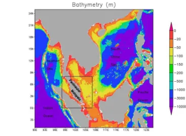 Figure 1. Bathymetry in the region with the black box indicating area of interest.