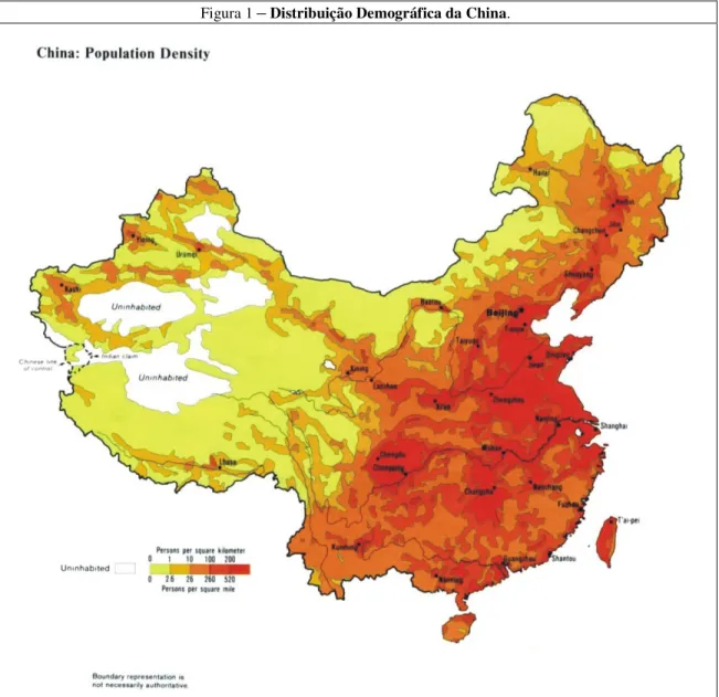 Figura 1  –  Distribuição Demográfica da China. 