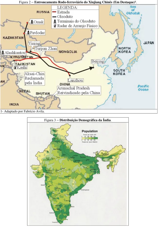Figura 2  –  Entroncamento Rodo-ferroviário do Xinjiang Chinês (Em Destaque)¹. 