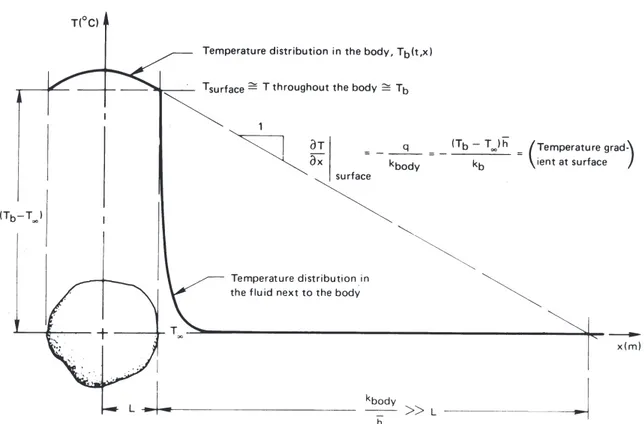 Figure 1.10 The cooling of a body for which the Biot number, hL/k b , is small.