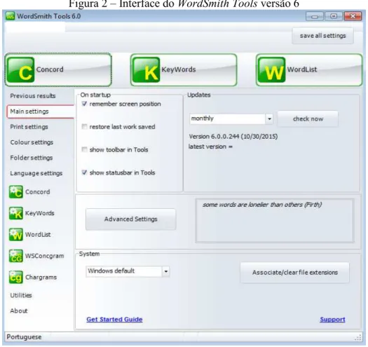 Figura 2 – Interface do WordSmith Tools versão 6 